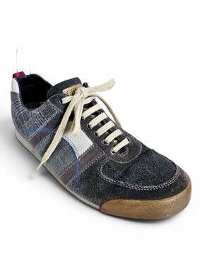 Vintage Camper Sneakers EU 41 Y2K Plaid Patchwork Leather Suede Grunge Gray